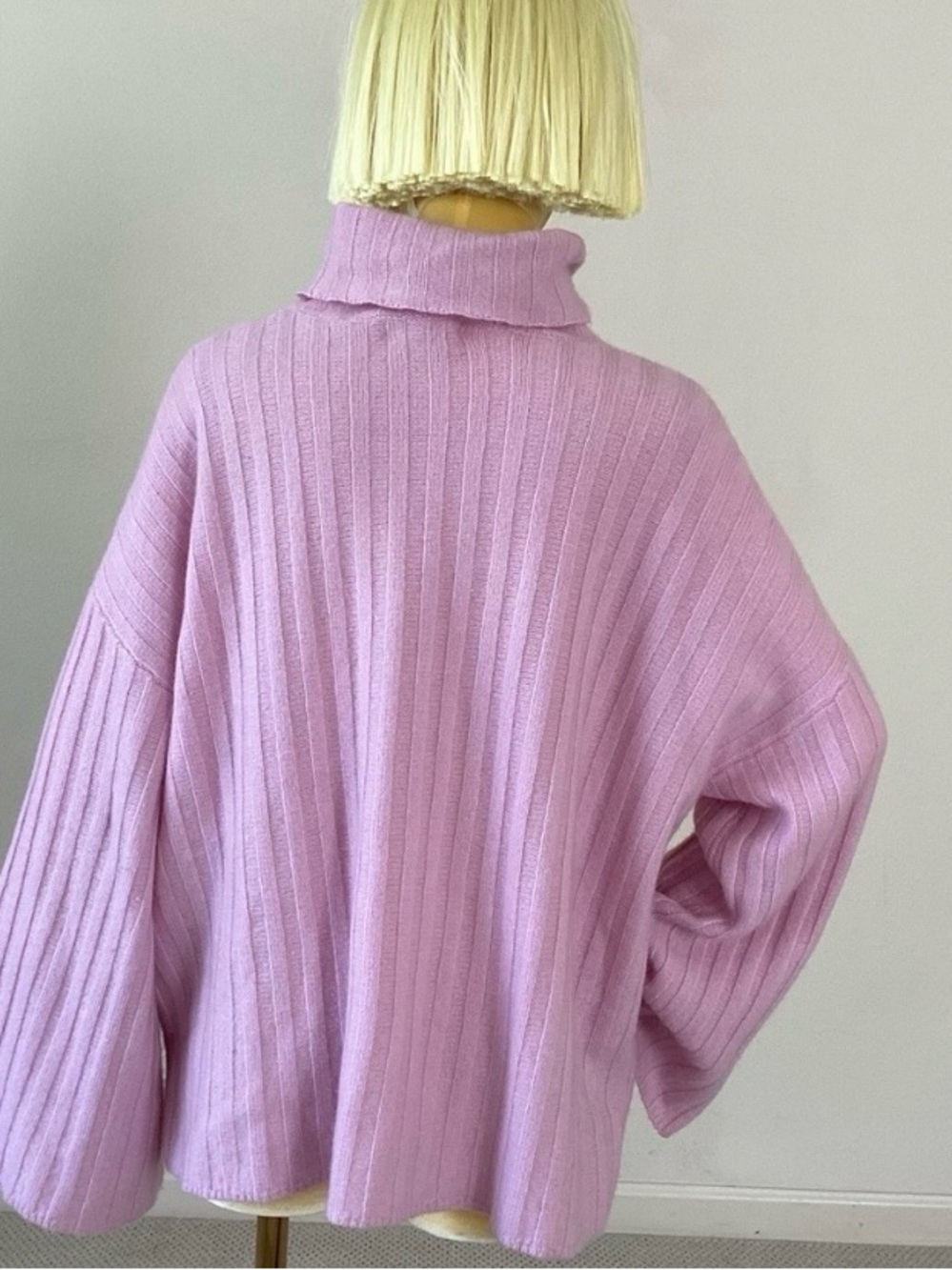 Milly Pink Ribbed Turtleneck Sweater with Side Pearl Buttons - Picture 3 of 5